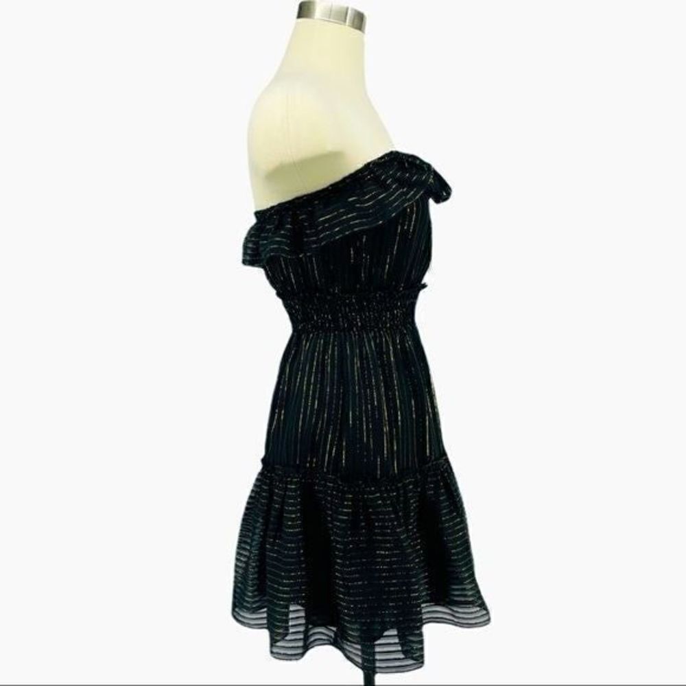 bebe Sheer Ruffle Strapless Dress - Picture 2 of 10